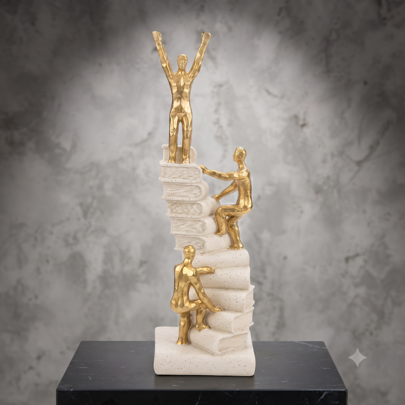 Anupam Premium Golden Success Journey Showpiece with Stacked Books | Motivational Home & Office Décor Figurine