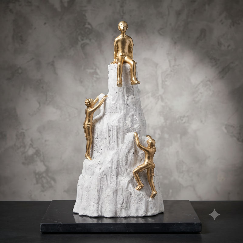 Anupam Premium Golden Mountain Climbing Success Showpiece with White Rock Base | Motivational Home & Office Décor