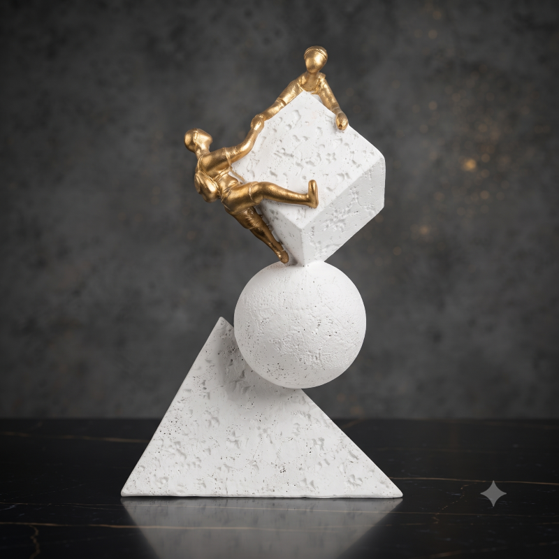 Anupam Premium Golden Teamwork Balance Showpiece with Geometric White Base | Motivational Home & Office Décor