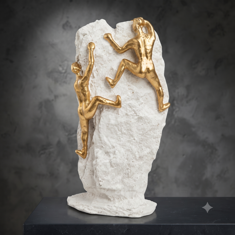 Anupam Premium Golden Rock Climbing Duo Showpiece with White Stone Base | Motivational Home & Office Décor