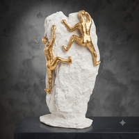Anupam Premium Golden Rock Climbing Duo Showpiece with White Stone Base | Motivational Home & Office Décor