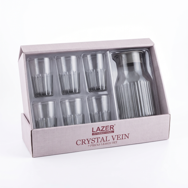Anupam Crystal Vein 7-Piece Glass Lemon Set with Jug & 6 Glasses | Premium Drinkware Set