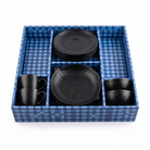 Anupam Premium Black 12-Piece Tea & Snack Serving Set with Cups, Saucers & Leaf-Shaped Plates | Elegant Tableware Set