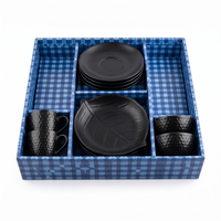 Anupam Premium Black 12-Piece Tea & Snack Serving Set with Cups, Saucers & Leaf-Shaped Plates | Elegant Tableware Set