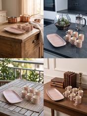 Anupam Premium 7-Piece Pink Ceramic Tea Cup & Serving Tray Set | 6 Cups with Matching Designer Tray