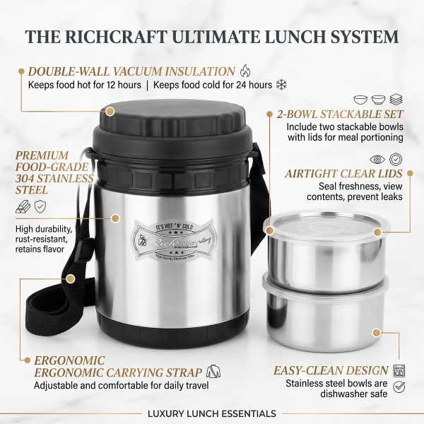 Anupam Stainless Steel Insulated Lunch Box Set with 2 Containers & Carry Strap | Premium Tiffin Carrier