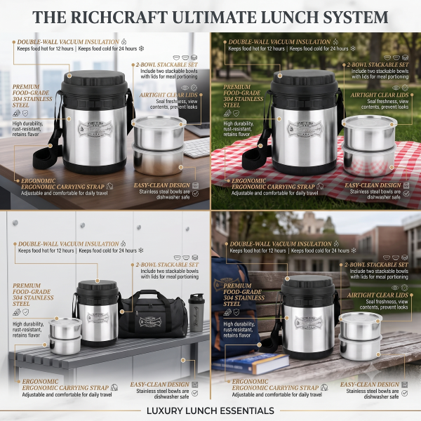 Anupam Stainless Steel Insulated Lunch Box Set with 2 Containers & Carry Strap | Premium Tiffin Carrier