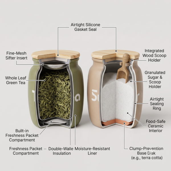 Anupam Premium Tea & Sugar Storage Jar Set with Wooden Lids | 2-Piece Kitchen Canister Set