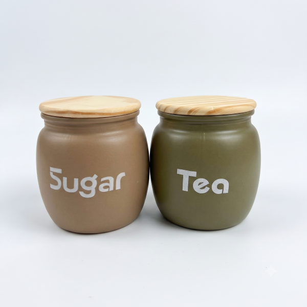 Anupam Premium Tea & Sugar Storage Jar Set with Wooden Lids | 2-Piece Kitchen Canister Set