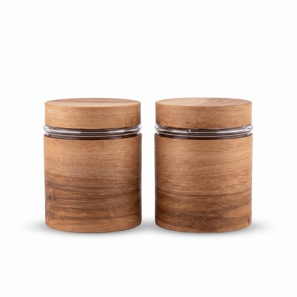 Anupam Premium Wooden Feel Glass Storage Jar Set with Lids | 2-Piece Kitchen Canister Set