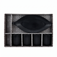 Anupam Premium Black 5-Piece Serving Set with Leaf-Shaped Platter & 4 Tumblers | Elegant Tableware Set
