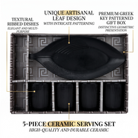 Anupam Premium Black 5-Piece Serving Set with Leaf-Shaped Platter & 4 Tumblers | Elegant Tableware Set