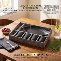 Anupam Premium Black 5-Piece Serving Set with Leaf-Shaped Platter & 4 Tumblers | Elegant Tableware Set