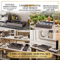 Anupam Premium Black 5-Piece Serving Set with Leaf-Shaped Platter & 4 Tumblers | Elegant Tableware Set