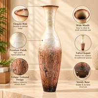 Ivory & Brown Wood-Grain Textured Metal Floor Vase - 29 inches (H) × 8 inches (W) - image 2