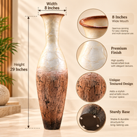 Ivory & Brown Wood-Grain Textured Metal Floor Vase - 29 inches (H) × 8 inches (W) - image 3