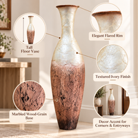 Ivory & Brown Wood-Grain Textured Metal Floor Vase - 29 inches (H) × 8 inches (W) - image 4
