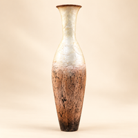 Ivory & Brown Wood-Grain Textured Metal Floor Vase - 29 inches (H) × 8 inches (W) - image 5
