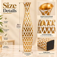 Gold & White Geometric Textured Metal Floor Vase - 28.5 inches (H) × 5.5 inches (W) - image 2