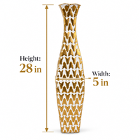 Gold & White Geometric Textured Metal Floor Vase - 28.5 inches (H) × 5.5 inches (W) - image 4