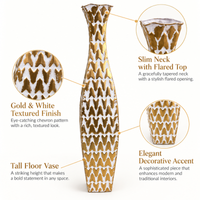 Gold & White Geometric Textured Metal Floor Vase - 28.5 inches (H) × 5.5 inches (W) - image 6