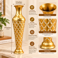 Gold Diamond Lattice Textured Metal Floor Vase - 29 inches (H) × 8 inches (W) - image 2