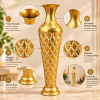 Gold Diamond Lattice Textured Metal Floor Vase - 29 inches (H) × 8 inches (W) - image 3