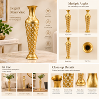 Gold Diamond Lattice Textured Metal Floor Vase - 29 inches (H) × 8 inches (W) - image 4