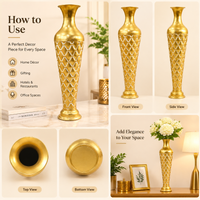 Gold Diamond Lattice Textured Metal Floor Vase - 29 inches (H) × 8 inches (W) - image 5