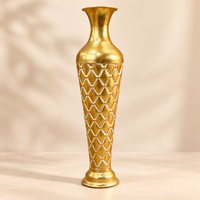 Gold Diamond Lattice Textured Metal Floor Vase - 29 inches (H) × 8 inches (W) - image 6