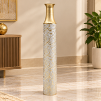 Ivory & Gold Wave-Pattern Textured Metal Floor Vase - 29 inches (H) × 8 inches (W) - image 1
