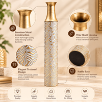 Ivory & Gold Wave-Pattern Textured Metal Floor Vase - 29 inches (H) × 8 inches (W) - image 2