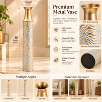 Ivory & Gold Wave-Pattern Textured Metal Floor Vase - 29 inches (H) × 8 inches (W) - image 3