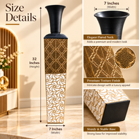 Black, Gold & Ivory Geometric Metal Floor Vase - 32 inches (H) × 7 inches (W) - image 2