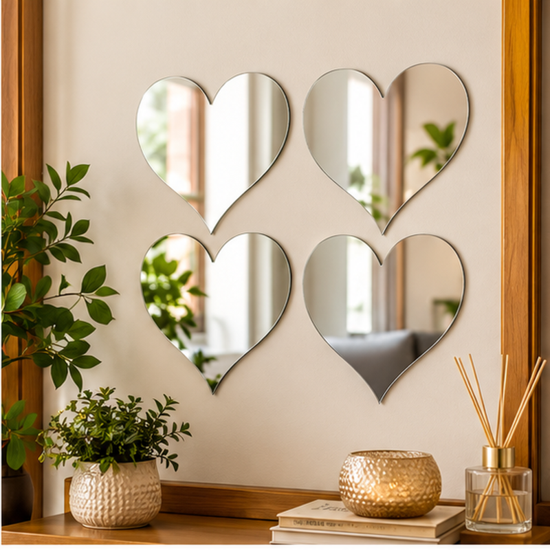 Anupam Four-Piece Modern Acrylic Mirror Wall Sticker Set | Curved Geometric Reflective Wall Decor for Living Room, Bedroom & Hallway
