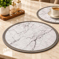 Anupam Round 22 cm White Marble Vein Design Trivet with Grey Border | Elegant Kitchen Countertop and Dining Table Hot Pot Stand view 1
