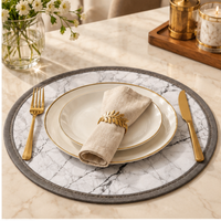 Anupam Round 22 cm White Marble Vein Design Trivet with Grey Border | Elegant Kitchen Countertop and Dining Table Hot Pot Stand view 3
