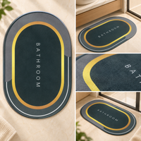 Anupam Black Oval BATHROOM Printed Floor Mat with Gold Accent Border | Non Slip Style Bathroom Door Mat and Entrance Rug view 2