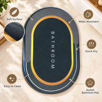 Anupam Black Oval BATHROOM Printed Floor Mat with Gold Accent Border | Non Slip Style Bathroom Door Mat and Entrance Rug view 3