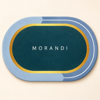 Anupam Blue and Teal MORANDI Printed Oval Floor Mat with Gold Accent | Modern Bathroom Bedroom Entryway Door Mat view 1