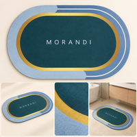 Anupam Blue and Teal MORANDI Printed Oval Floor Mat with Gold Accent | Modern Bathroom Bedroom Entryway Door Mat view 2