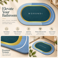 Anupam Blue and Teal MORANDI Printed Oval Floor Mat with Gold Accent | Modern Bathroom Bedroom Entryway Door Mat view 3