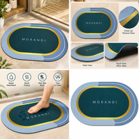 Anupam Blue and Teal MORANDI Printed Oval Floor Mat with Gold Accent | Modern Bathroom Bedroom Entryway Door Mat view 4