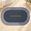 Anupam Grey BATHROOM Printed Oval Floor Mat with Soft Contrast Border | Minimal Bathroom Entryway Door Mat view 1