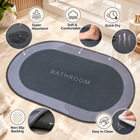 Anupam Grey BATHROOM Printed Oval Floor Mat with Soft Contrast Border | Minimal Bathroom Entryway Door Mat view 2