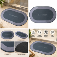 Anupam Grey BATHROOM Printed Oval Floor Mat with Soft Contrast Border | Minimal Bathroom Entryway Door Mat view 3