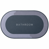 Anupam Grey BATHROOM Printed Oval Floor Mat with Soft Contrast Border | Minimal Bathroom Entryway Door Mat view 4