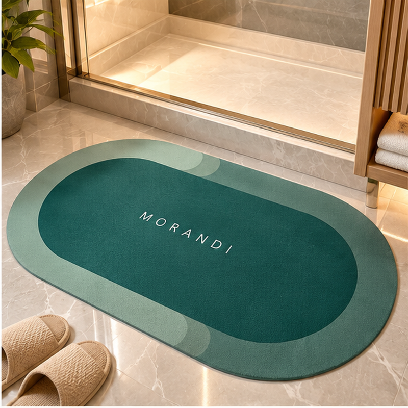 Anupam Teal Green MORANDI Oval Printed Bathroom Mat | Minimal Modern Washroom Entryway Door Rug