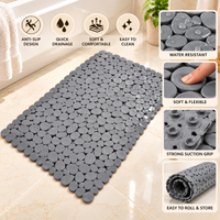 Anupam 125770A Grey Pebble Texture Bathroom Floor Mat with Interlocking Round Disc Pattern | Decorative Bath and Shower Area Rug view 2