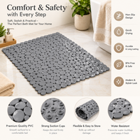 Anupam 125770A Grey Pebble Texture Bathroom Floor Mat with Interlocking Round Disc Pattern | Decorative Bath and Shower Area Rug view 3
